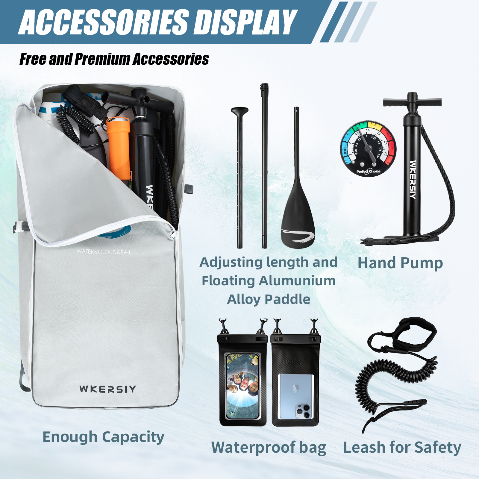 10ft6in Light Cyan Inflatable SUP Package | Unique Artistic Design, Ultra-Durable & Adventure-Ready for Lakes & Rivers - Image 5