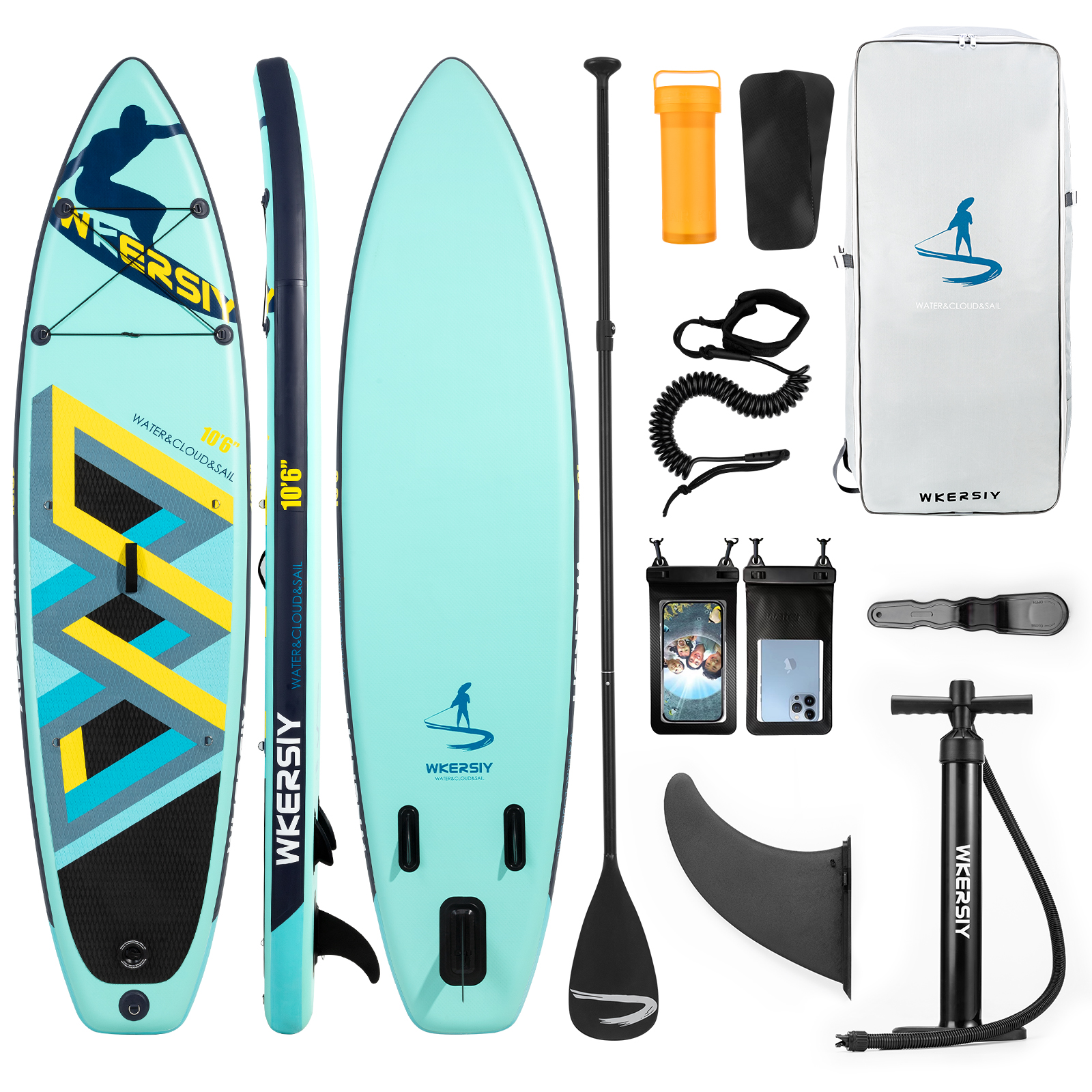 10ft6in Light Cyan Inflatable SUP Package | Unique Artistic Design, Ultra-Durable & Adventure-Ready for Lakes & Rivers - Image 2