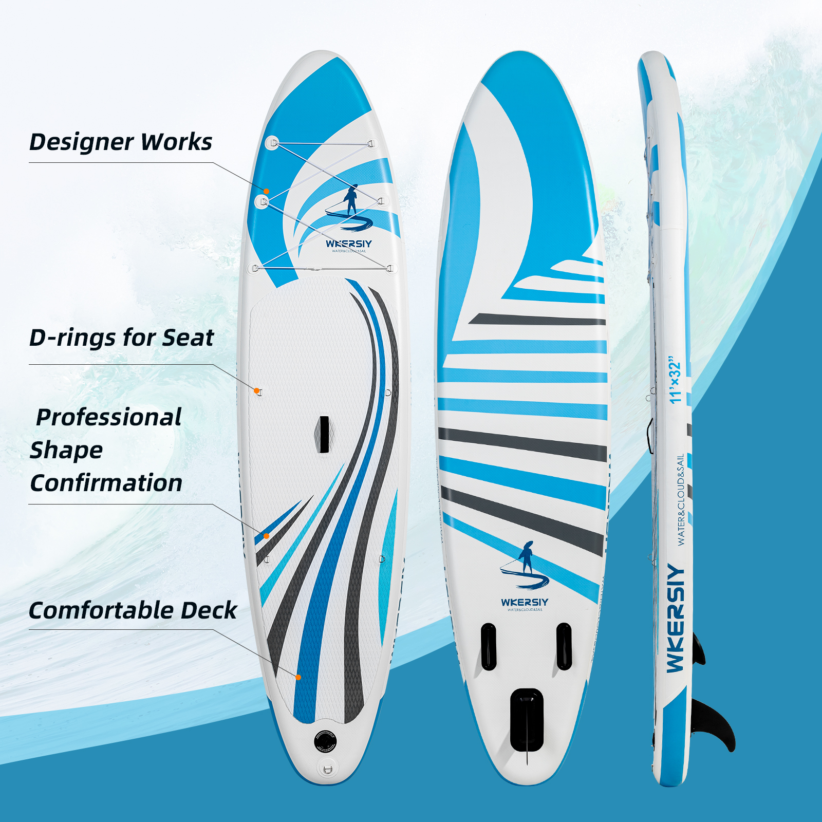 11ft Grey Wide All-Round SUP | Ultra-Durable Family Board for Yoga, Fishing & Multi-Person Adventures - Image 4