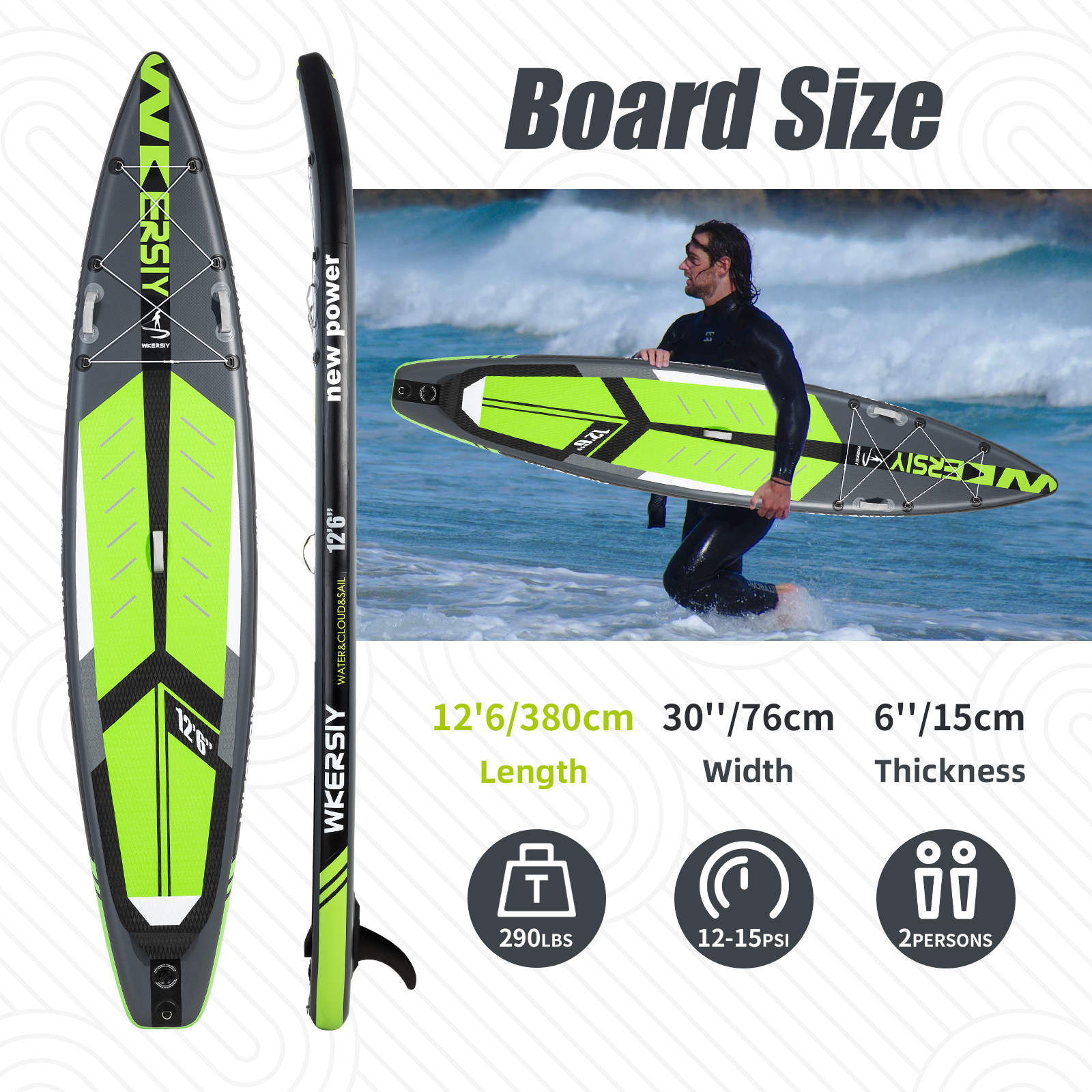 12ft6in Green Racing SUP | High-Speed Design, Pro Performance & Long-Distance Cruising - Image 3