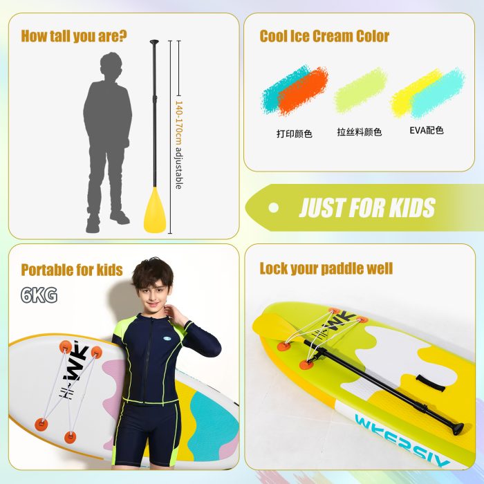 8ft Yellow Youth SUP | Kids Paddle Board with Ultra-Stable Design & Lightweight Portability - Image 5