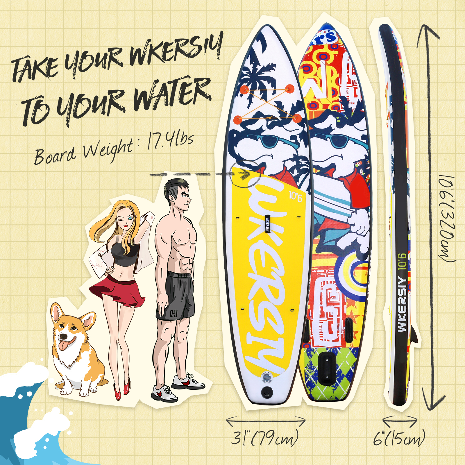 10ft6in Dog Design SUP | Multi-Functional Paddle Board for Yoga & Fishing – WKersiy - Image 3