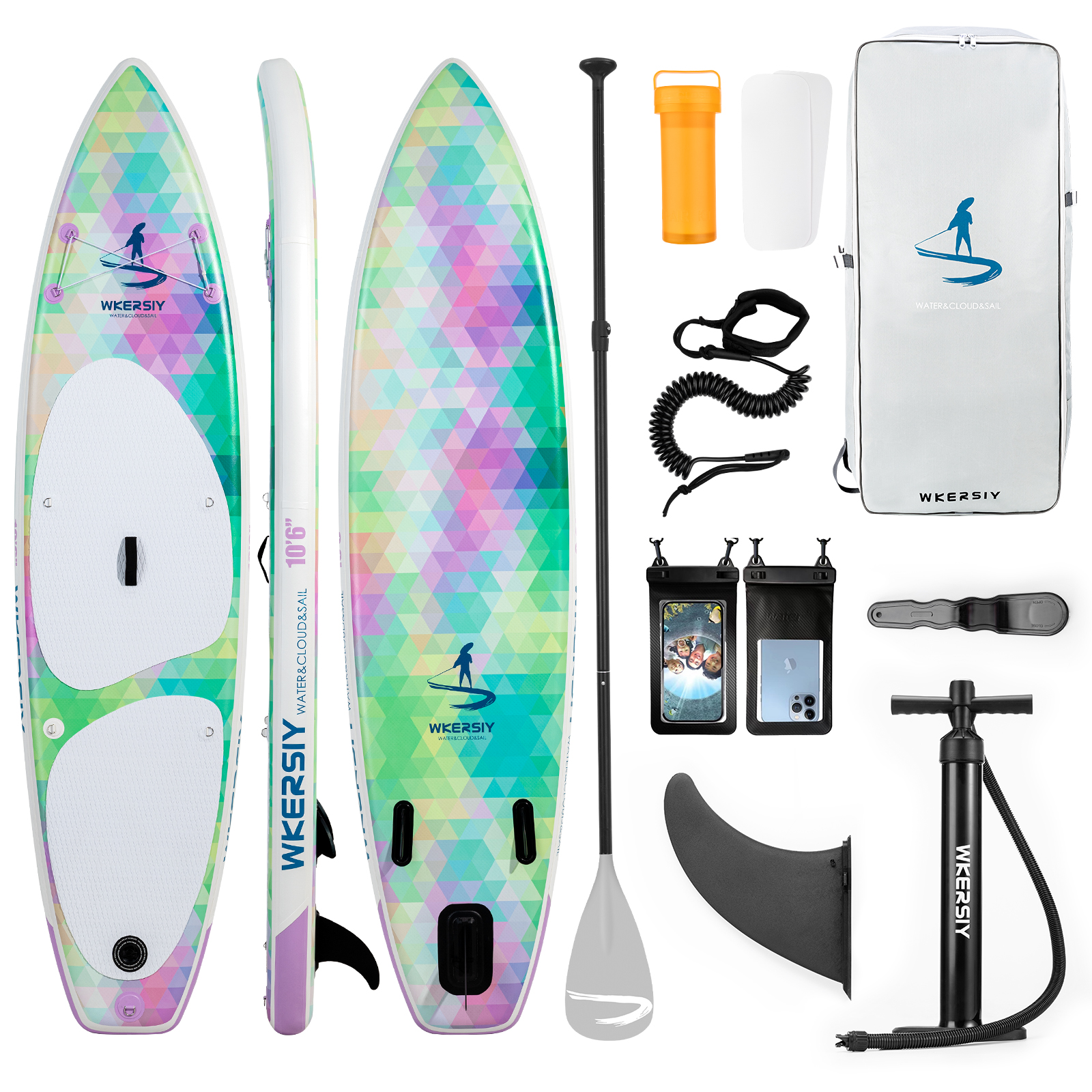 10ft6in Vibrant Rainbow Inflatable SUP Package | Dual-Sided Color Design, Ultra-Durable & All-Access Adventure Ready - Image 2