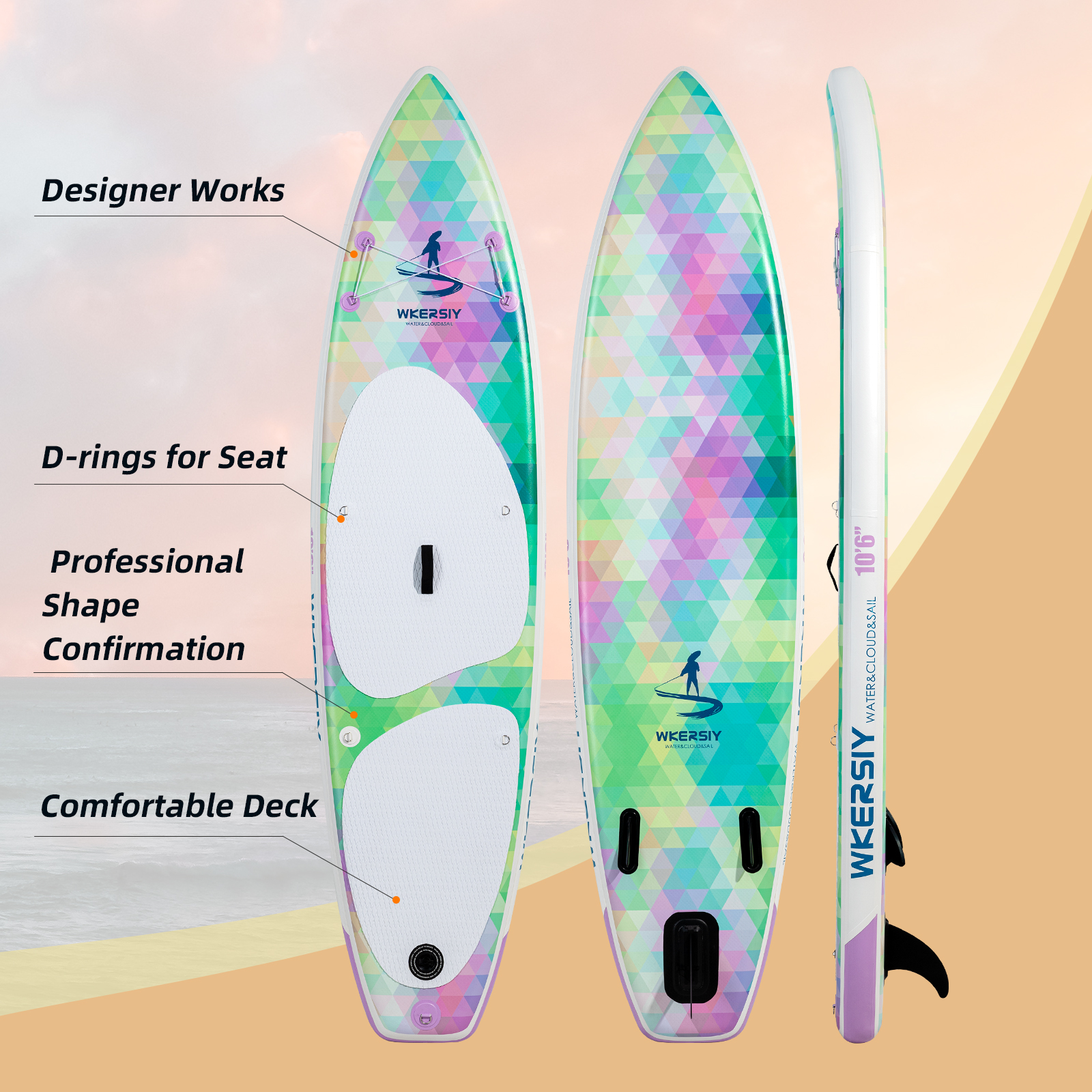 10ft6in Vibrant Rainbow Inflatable SUP Package | Dual-Sided Color Design, Ultra-Durable & All-Access Adventure Ready - Image 4